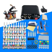 Полный набор для татуировки, машинка для пистолета, Набор цветных чернил, лайнер, затенение, Иглы для татуировки, источник питания, комплекты для перманентных татуировок для начинающих