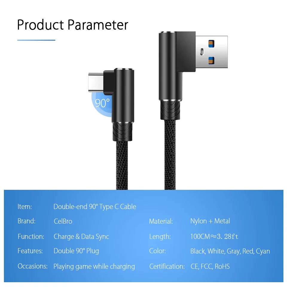 Кабель Usb Type C для быстрой зарядки 90 градусов кабель Samsung Galaxy Note10 Plus A20e Xiaomi Redmi Note 7 8
