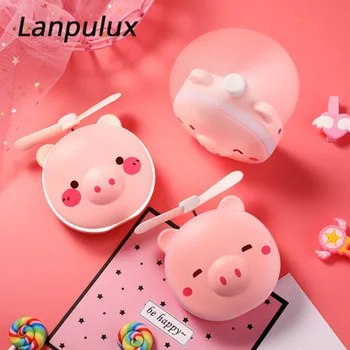 

Lanpulux Handheld Fan Mirror Multifunction Night Light Pig Bear Cat Animal Modeling Usb Charging Portable Mini Lamp Girl Gifts