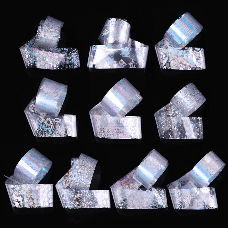 

10 Rolls Holographic Nail Foils Christmas Lace Laser Nail Art Transfer Stickers Decals Nail Tips Random Pattern 2.5*100CM