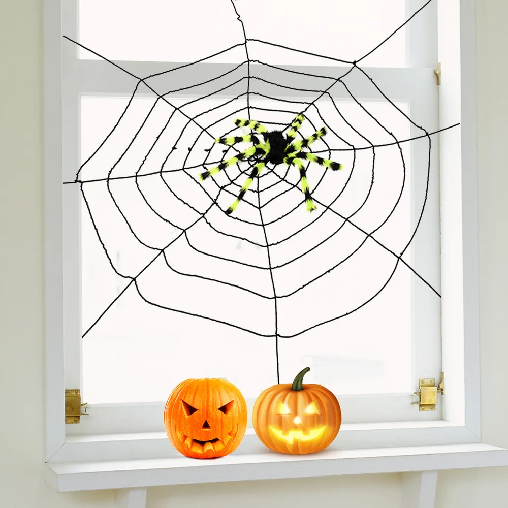 Halloween Giant Nylon Black Spider Web Decoration With Spiders Indoor Outdoor