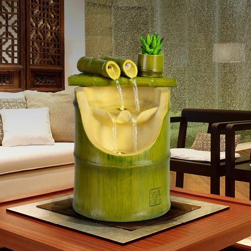 

110V -220V Resin Bamboo Water cycle Fountain Office LED Light Desktop Micro-landscape Feng Shui Lucky Home Decor Wedding Gifts