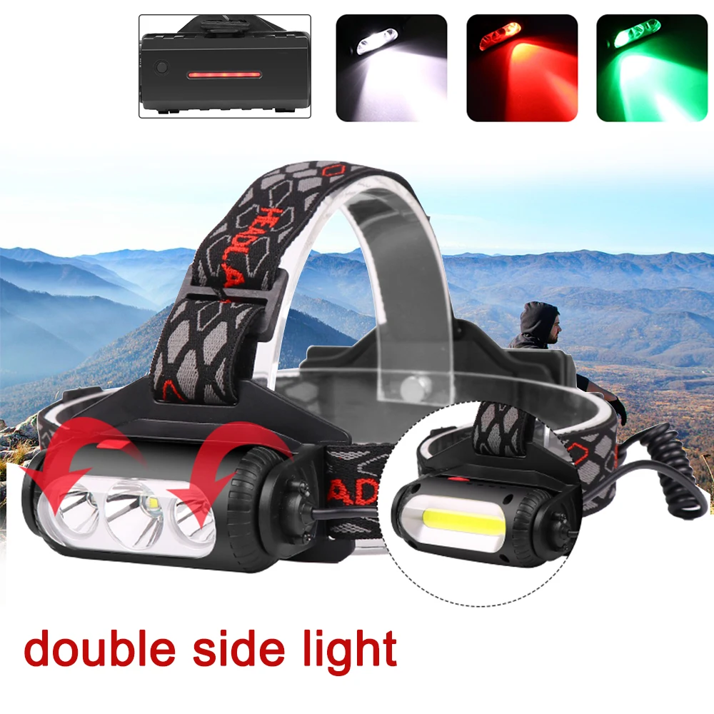 

2019 new USB Rechargeable T6+COB Headlight Head Lamp Light 7 Mode Flashlight Head Torch Led 18650 Battery Lantern on Forehead