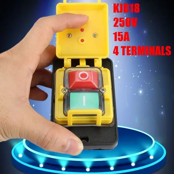

250V 15A KJD18 Switch 5 Pin Momentary Push Button Protective cover waterproof No-Voltage Release Switch Plastic
