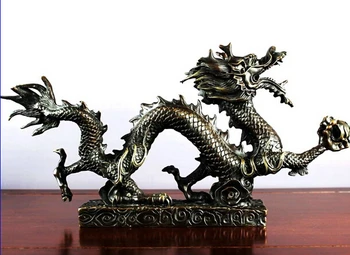 

USPS to USA S0965 China folk Feng Shui Bronze Copper Zodiac Dragon hold Bead god beast luck statue