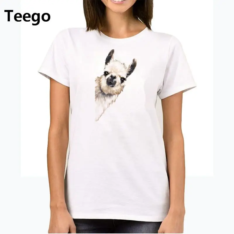 Cute Alpaca Llama T-shirt Cartoon Graphic Tees Women Tops Summer 2017 Hipster Funny t shirts Black White Tee shirt Femme | Женская