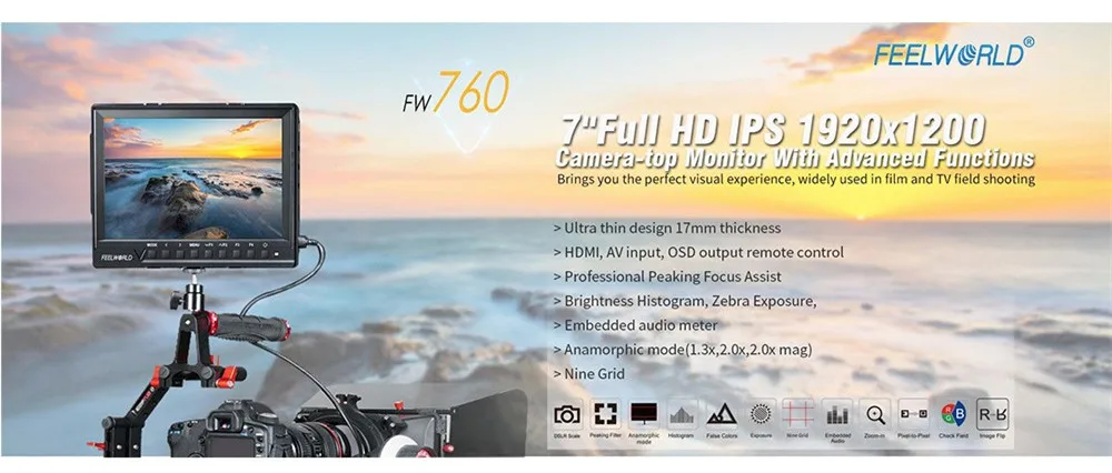 Feelworld FW-760 7 дюймов видео монитор IPS Full HD 1920x1200 HDMI 1080 p и мини макро HDMI для BMPCC для Canon sony Dslr камеры