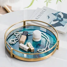 Agate stone round serving plate with gold stand Luxury home decoration gift drop shipping