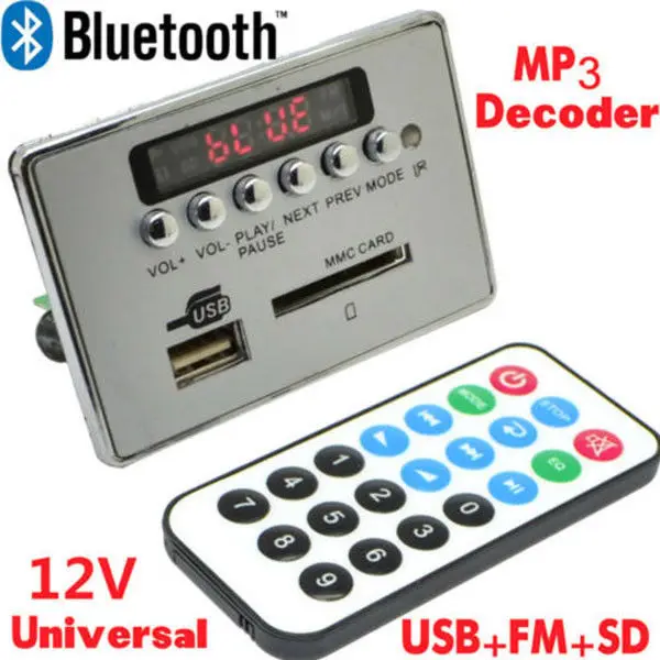 

DC 12V Bluetooth MP3 WMA WAV decoder board Audio SD card/ USB music player display panel FM radio AUX FOR Car Amplifier