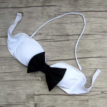 

Bow Bikini TOP Women Swimwear Beachwear White stitching black Retro Bathing suits swimming wear for womens Swimsuit Tops