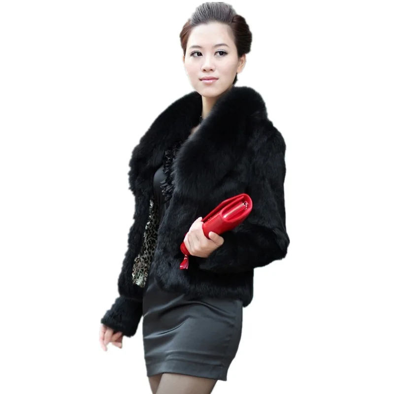 

Big Fur Collar Thickening Women's Winter Coat Faux Fox Fur Rabbit Stitching Warm Coats Pure Color Fashion Short Fur Coat Women