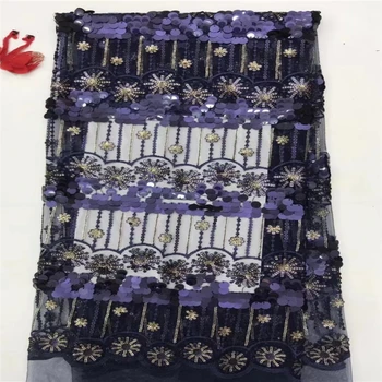 

VILLIEA Navy Blue African Lace Fabric 2019 African French Lace Fabric High Quality With Sequin Nigerian Embroidery Tulle Lace