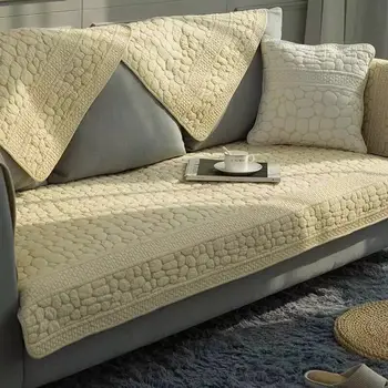 

Korean Style Beige Washed cotton Embroiderey Cobblestone 4 Seasons Non-slip Sofa Cushion Quilting Dust-proof Sofa Cover