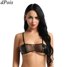 Женский Бикини Топ пикантное черное белье бюстгальтер топы из искусственной кожи прозрачные бюстгалтеры без проволоки без подкладок купальник бралет пляжная одежда