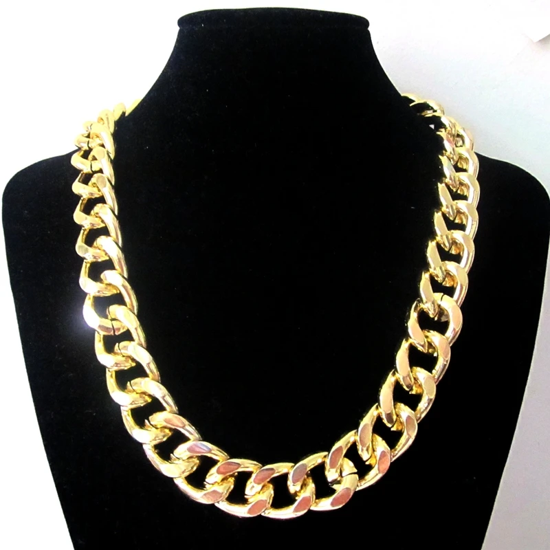 Vintage Necklace Big Chunky Yellow Gold Tone Chain Ring Link Collar 