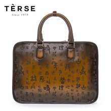 TERSE мужские сумки ручной работы из натуральной коровьей кожи, винтажный роскошный портфель с гравировкой, вместительные сумки для мужчин 9619-1