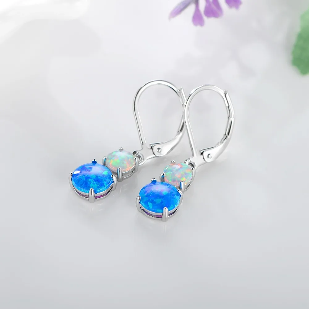 

Angel Girl 2018 fashion round blue October birthstone opal earrings women Christmas and birthday gifts free shipping E18122028