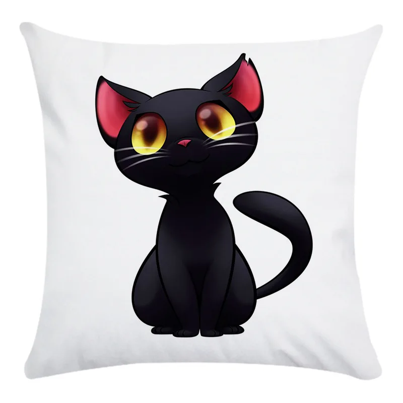 Новая распродажа, черная наволочка с рисунком кота из мультфильма, наволочка для дома, диванная подушка для офиса, наволочка для подушки 45*45 см, наволочка