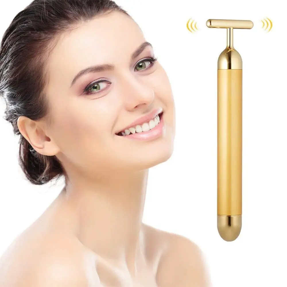 

Slimming Face roller 24k Gold Colour Vibration Facial Beauty Roller Massager Stick Lift Skin Tightening Wrinkle Bar Facial