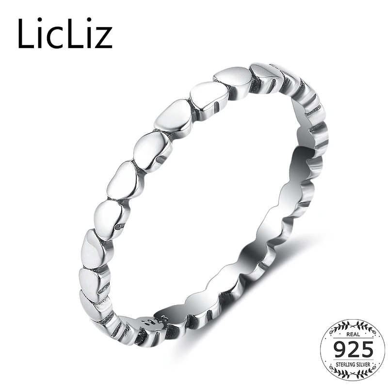

LicLiz Simple 925 Sterling Silver Love Heart Rings Promise Engagement Ring Women Finger Stackable Eternity Wedding Band LR0477