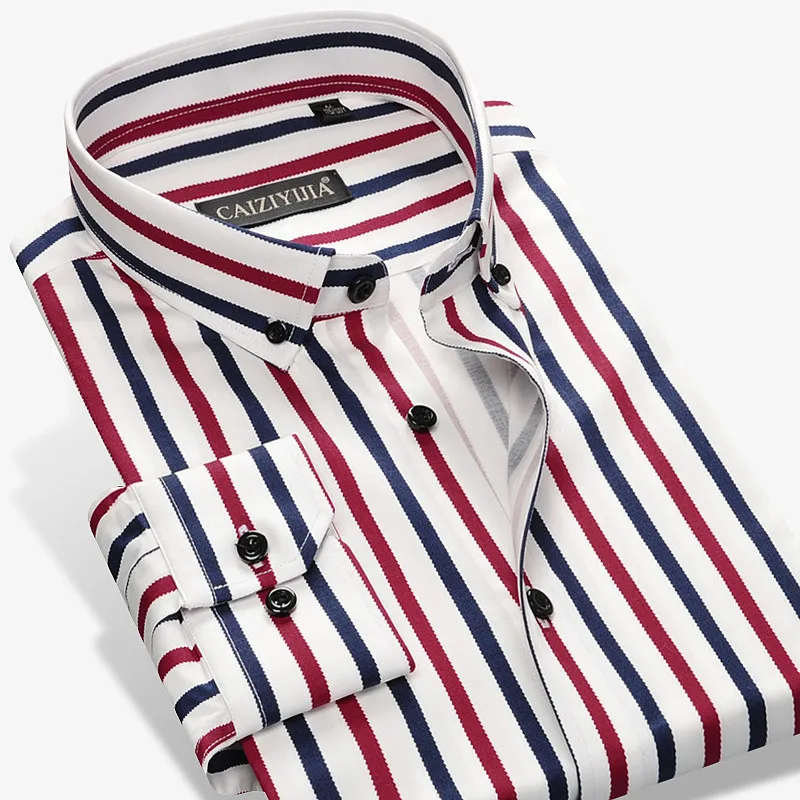 Meilleur 2017 Nouvelle Mode Designer Contraste Multi Rayé Hommes Occasionnels Chemises Slim Fit Confort Doux Bouton down Conception Coton chemise M497