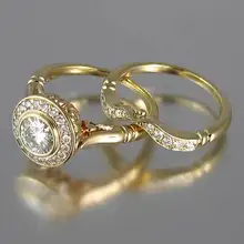 Роскошное Женское Обручальное кольцо, набор, винтажное Кристальное желтое золото, заполненное цветом, штабелируемое кольцо, обещающее обручальное кольцо для женщин