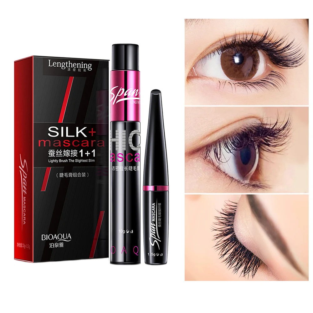 

4D Silk Fiber Eyelash 2 in 1 Mascara Lengthening Mascara Waterproof Long Eyelash Black Silicone Brush Head Mascara TSLM1
