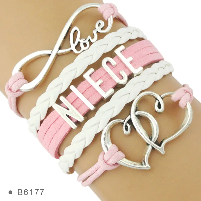 

Hot Sale Fashion Gift for Niece Heart To Heart Charm Leather Bracelets for Women