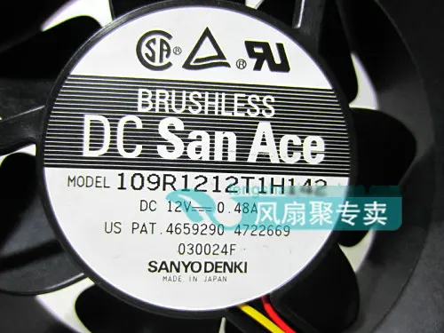 Sanyo 109R1212T1H142(12 см); 120*120*38 мм 12 V 0.48A 3 проводное Охлаждение вентилятором