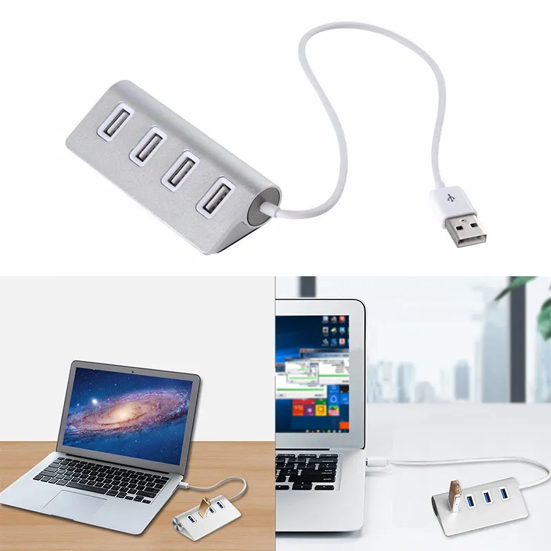 Портативный высокоскоростной USB 2,0 usb-концентратор, адаптер 4 порта для Mac книг/ПК/ноутбуков алюминиевый usb-концентратор с экранированным кабелем