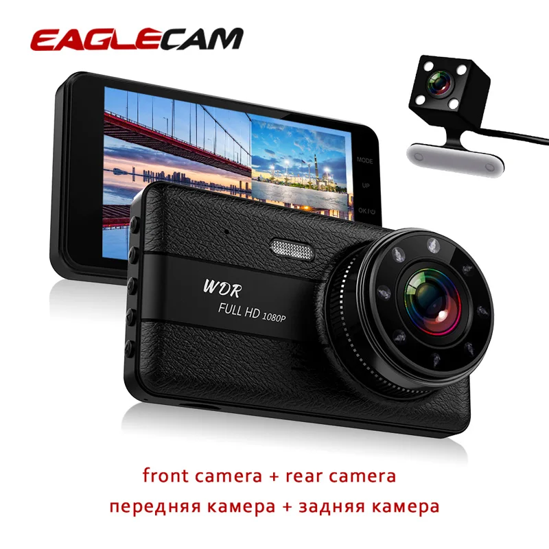 Car DVR Dual Camera Lens Dash Camera With Rearview Camera Camcorder Video Recorder Auto Registrator DVRs 4.0 Inch HD Dash Cam rear view mirror camera system DVR/Dash Cameras