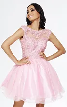 Rosa 2017 Homecoming Kleider A-line Kappen-hülsen Organza Spitze Perlen Backless Short Mini Cocktailkleider