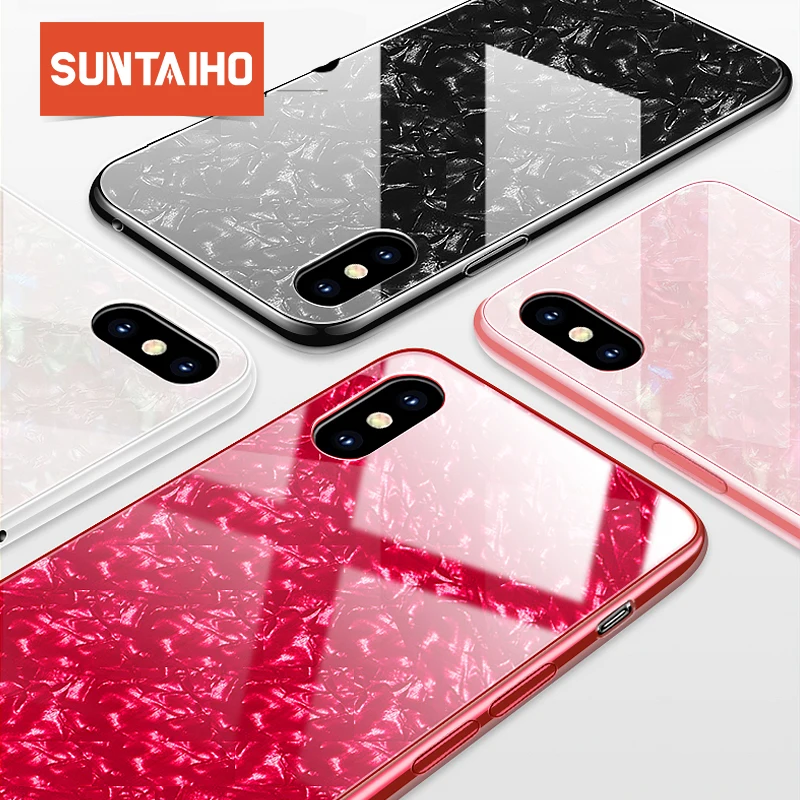 

Suntaiho Phone Cases for iPhone X 10 Tempered Glass Case Marbel Back Cover for iPhone 8 7 6 Plus Case Anti-knock Fitted Case