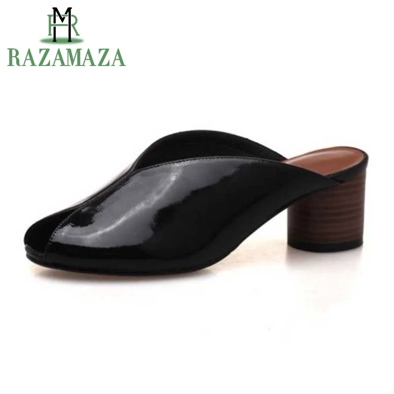 

RAZAMAZA Retro Women'S Sandals Genuine Leather Summer Shoes Women High Heel Slippers Fashion Round Open Toe Sandals Size 34-39