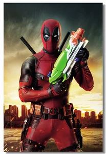 Custom Canvas Wall Mural Funny Superheroes Comic Movie Poster Deadpool Wade Wilson Stickers Marvel Wallpaper Cafe Decals