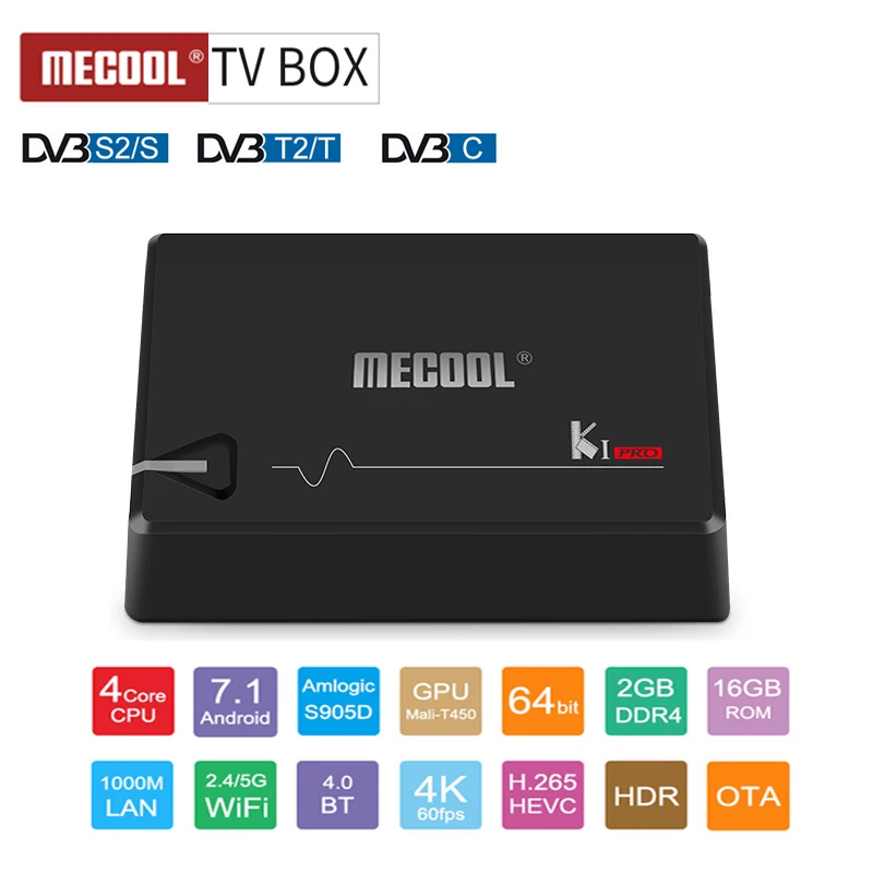 

MECOOL KI PRO Amlogic S905D Android 7.1 Hybrid TV Box 2 gb DDR4 16 gb RAM DVB-T2 DVB-S2 DVB-C BT4.0 4K 2.4G/5G WiFi Set top box