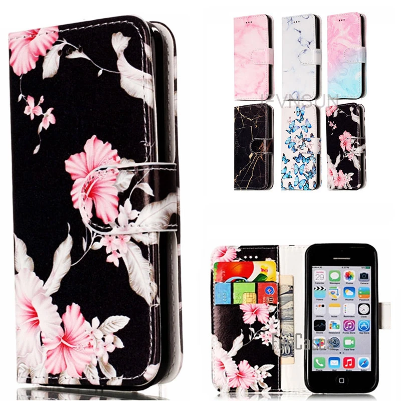 Case For Apple iPhone 5C NEW Fashion Marble Flower Pattern Wallet Magnetic Stand Phone Leather Flip Cover | Мобильные телефоны и