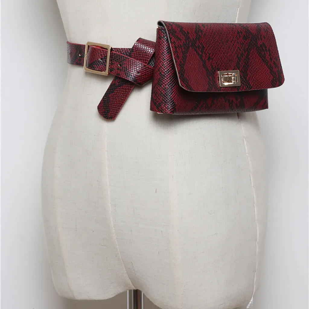 

Women Bag Waist Pack Serpentine Fanny Pack Leather Fashion Snake Skin Belt banano de cintura money belt women's heuptas dames