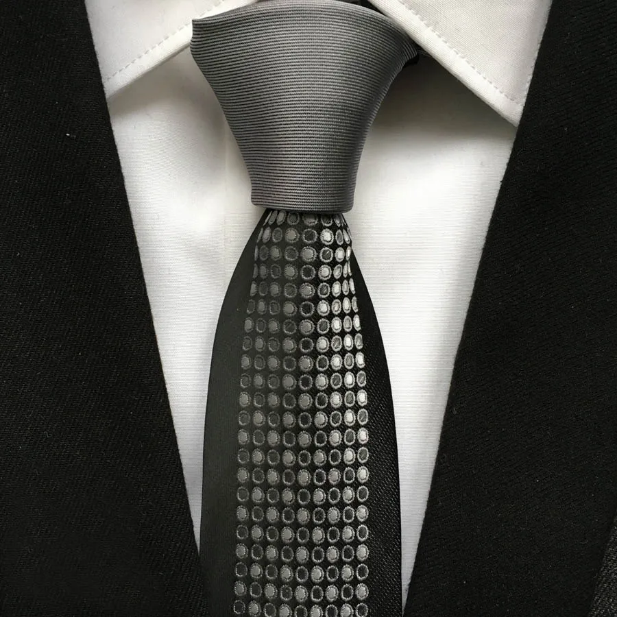 Модные дизайнерские Для мужчин узкий галстук высокое качество тканые галстук ручной работы контраст серый узел в горошек с черной каймой