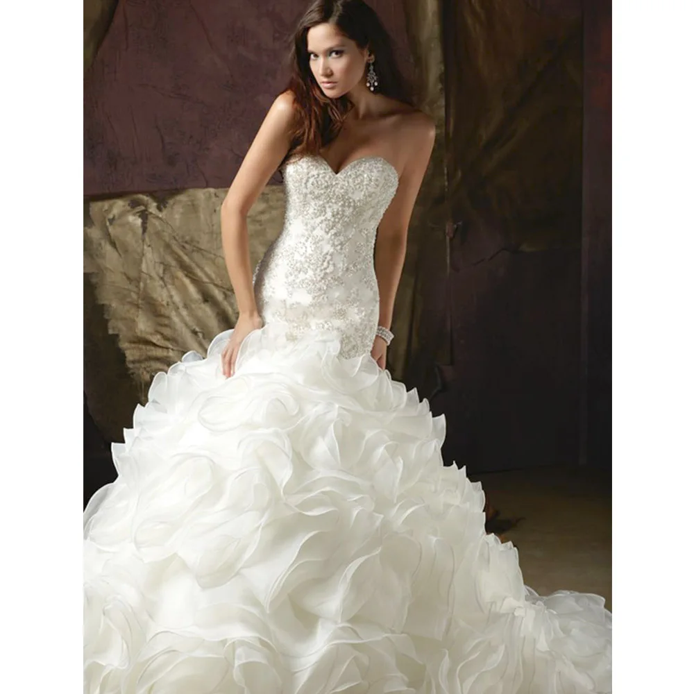 Sexy Sweetheart White Trumpet Wedding Dresses 2017 Cheap Organza