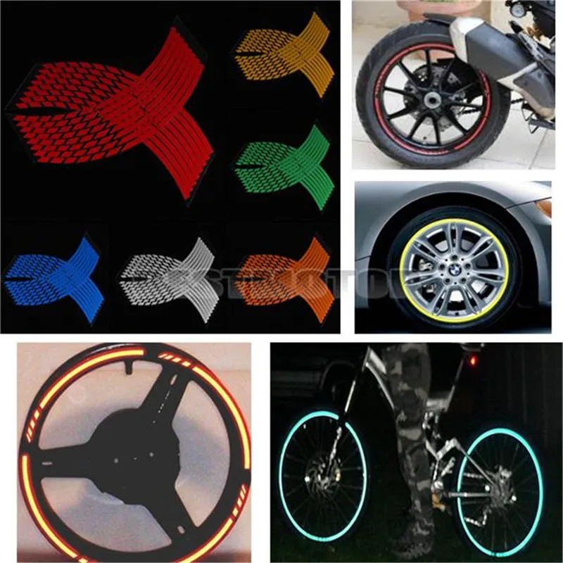 16 Strips Wheel Sticker Reflective Rim Stripe Tape Bike Motorcycle Car