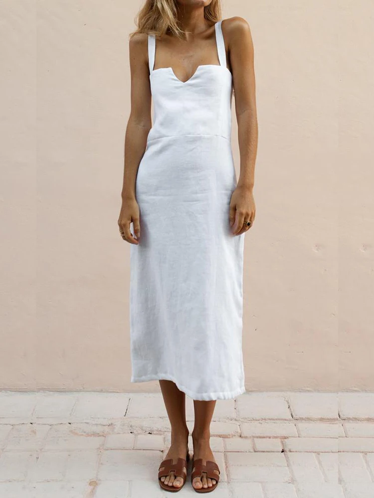 

Summer Vintage Spaghetti Strap Women's Dresses 2019 Solid High Waist Pencil Dress Sexy V-neck Split Vestidos Casual Maxi Dress