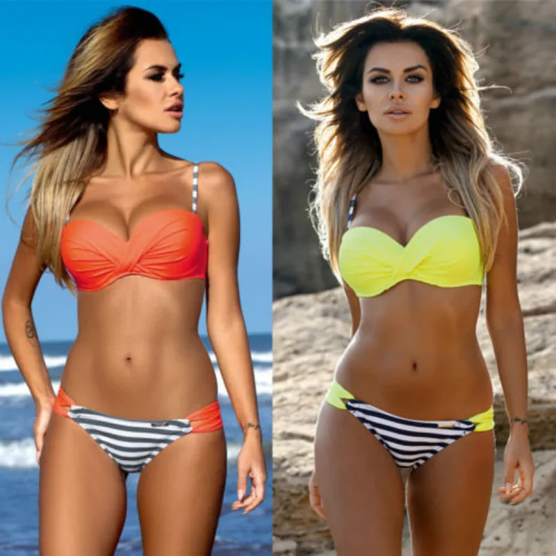 

2017 Women Striped Bikinis Push-up Bra Bandage Lady Bikini Set Sexy Women Swimsuit Summer Lady Swimwear Bathing