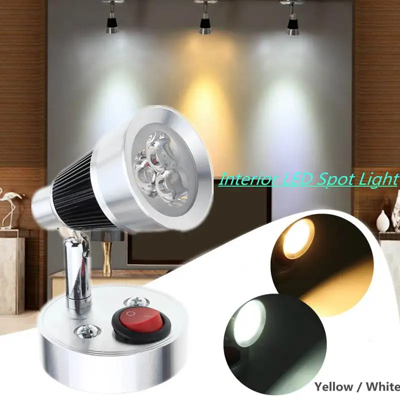 

12V 3W Caravan Bedside Wall Light Lamp Interior Bar LED Cupboard Wardrobe Closet Light On/Off Switch Spot Reading Light
