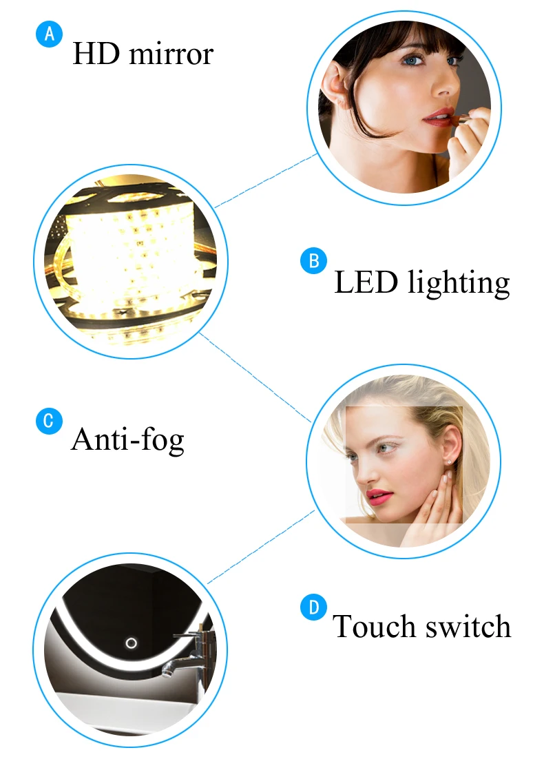 Овальный светодиодный светильник для ванной комнаты, настенный светильник с зеркалом для макияжа, современный сенсорный переключатель, зеркало для ванной mx12151130