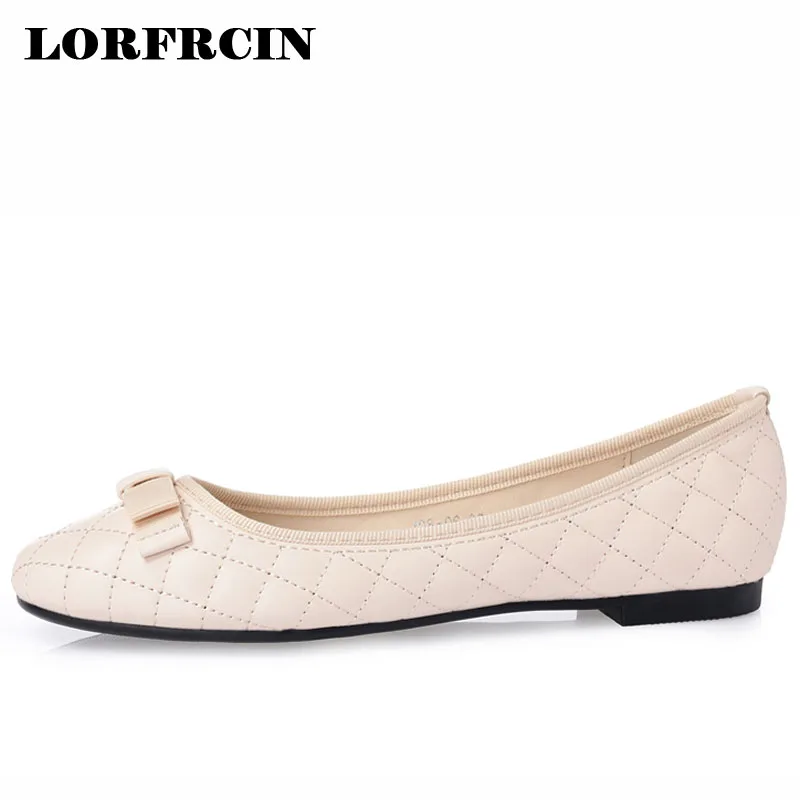 

Plus Size 41 Ballet Flats Women Soft Bottom Leather Ballerina Flat Shoes Woman Bowtie Loafers Ladies Red Bow Casual Shoes 2018