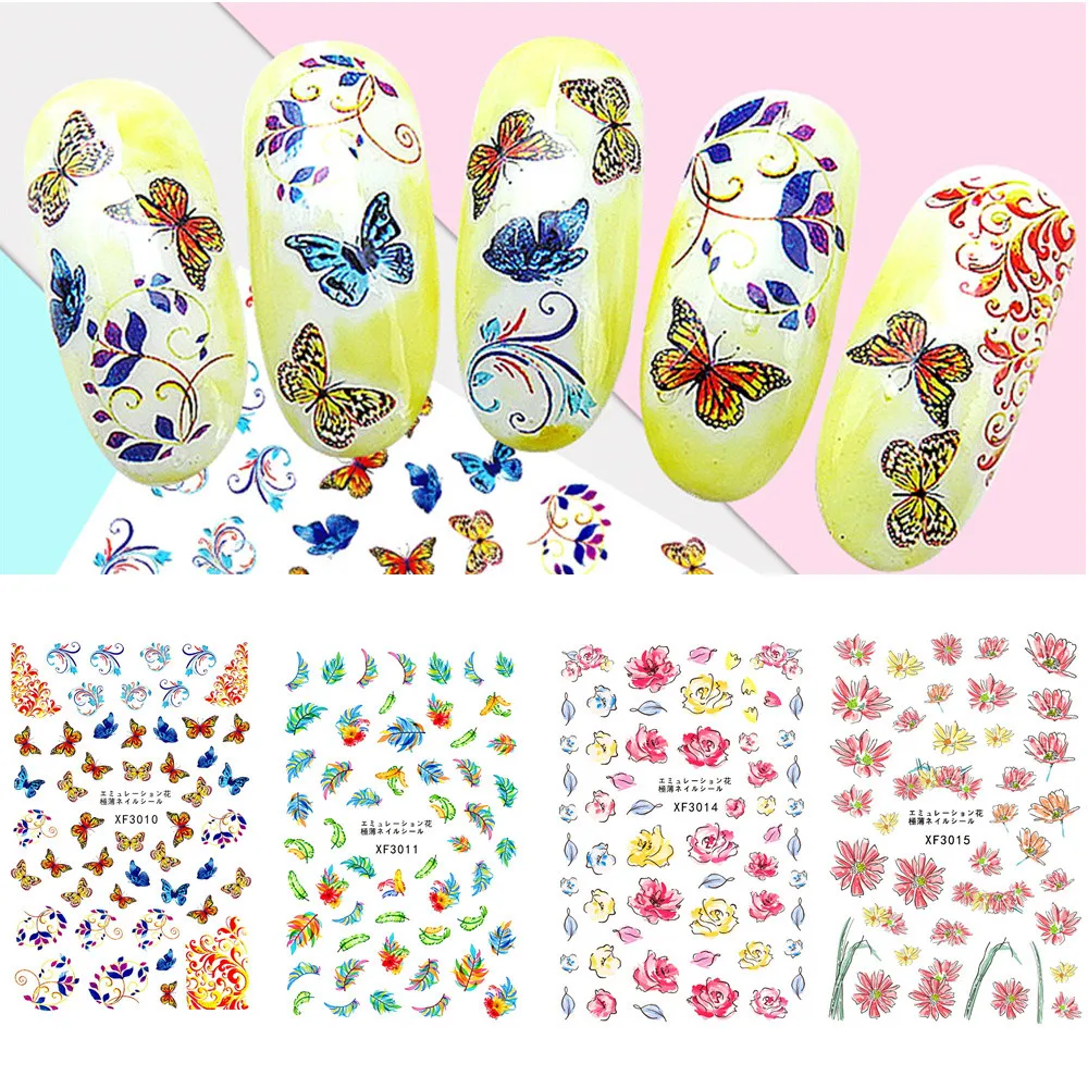 

2018 New Fresh Style Flower Print 3D Nail Art Stickers Manicure Adhesive Transfer Decals Nail Decoration