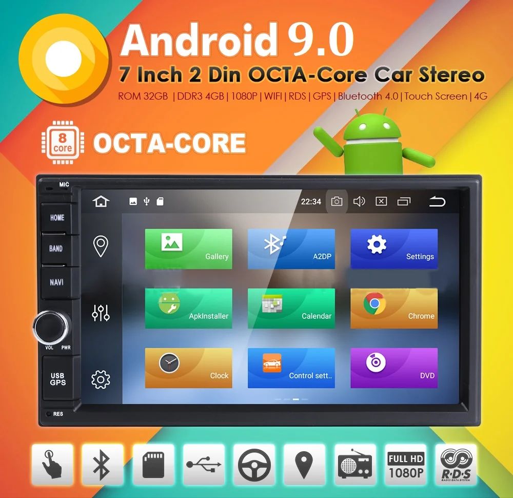 Clearance 4GRAM+32GROM Auto Radio 2 DIN Android 9.0 7Inch 1024*600 Touch screen Universal Car NO DVD Player GPS Stereo Support BT DAB CAM 0