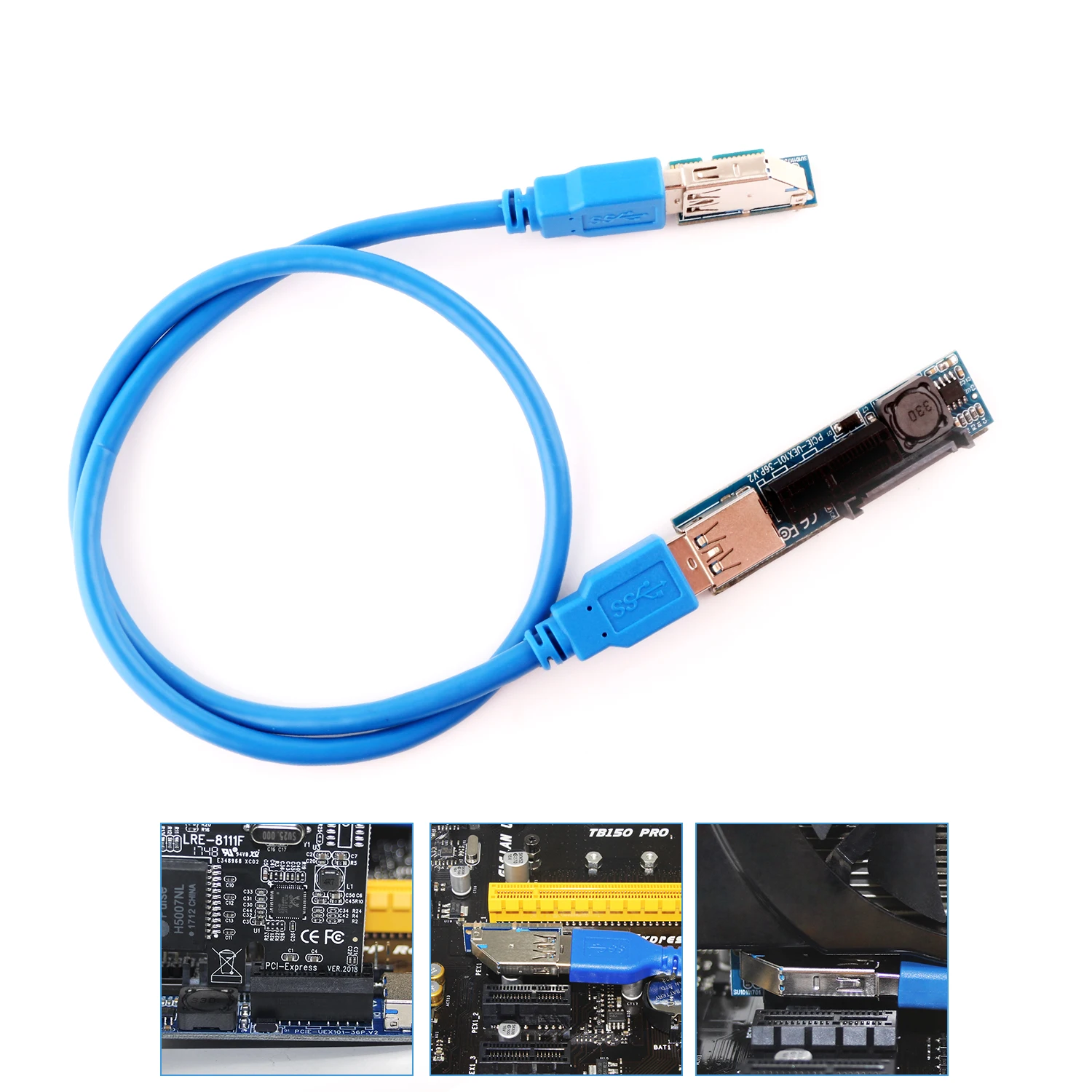 Ubit PCIE X1 карты расширения PCI-E X1 и 15-Pin SATA Интерфейс переходная пластина с USB 3,0 60 см кабель-удлинитель - Цвет: Синий