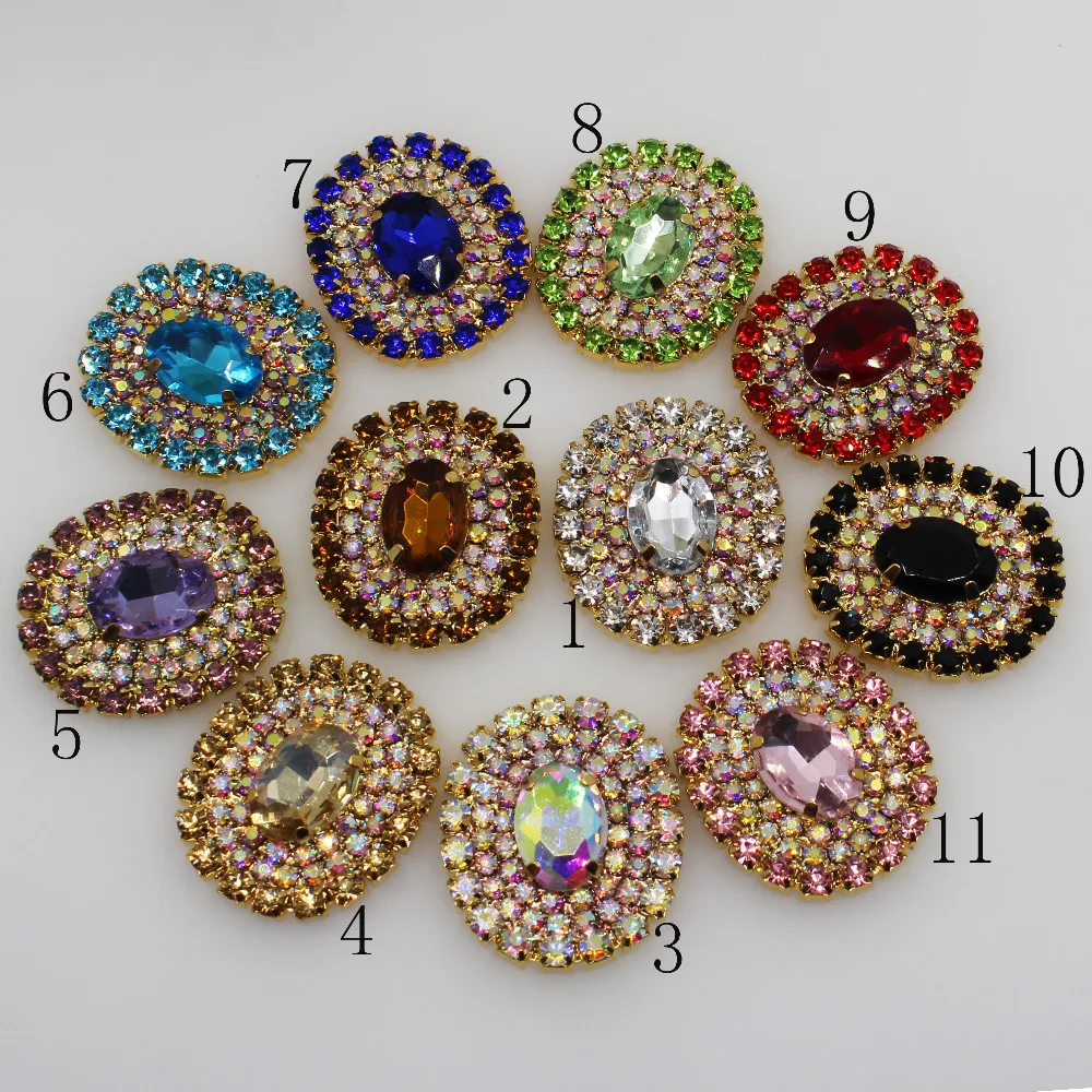 

Fashion 5Pc 25*30MM Oval AB rhinestone Button clear glass gold Wedding Bride holding flowers decorate hair accessories scrapbook